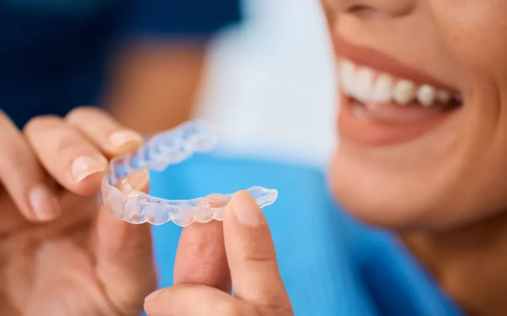 Patient with a clear aligner at the clinic